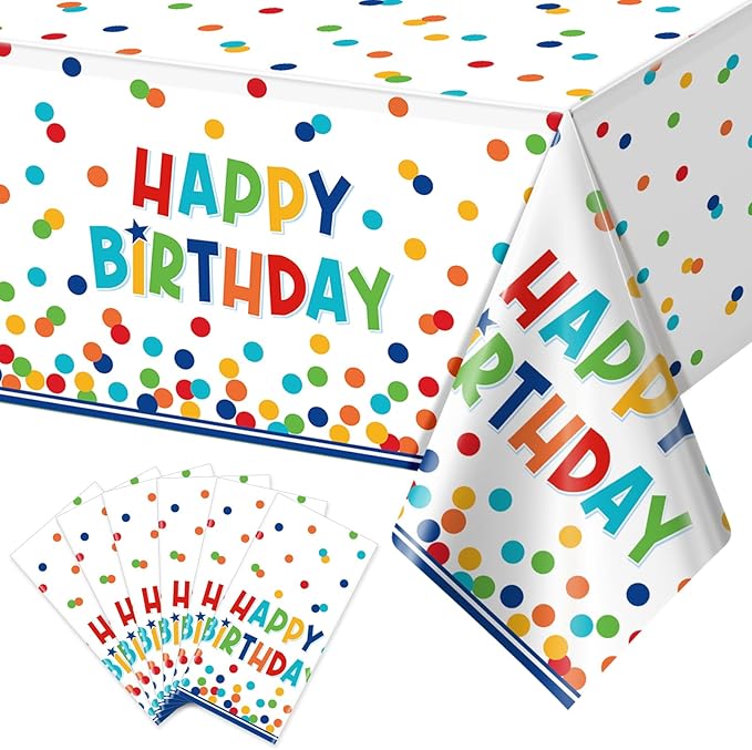 6 Pack Happy Birthday Plastic Tablecloth Decorations,Disposable Colorful Polka Dots Table Cloths,Rectangle Waterproof Table Cover for Girls Boys Birthday Baby Shower Party Decorations,54x108 Inch