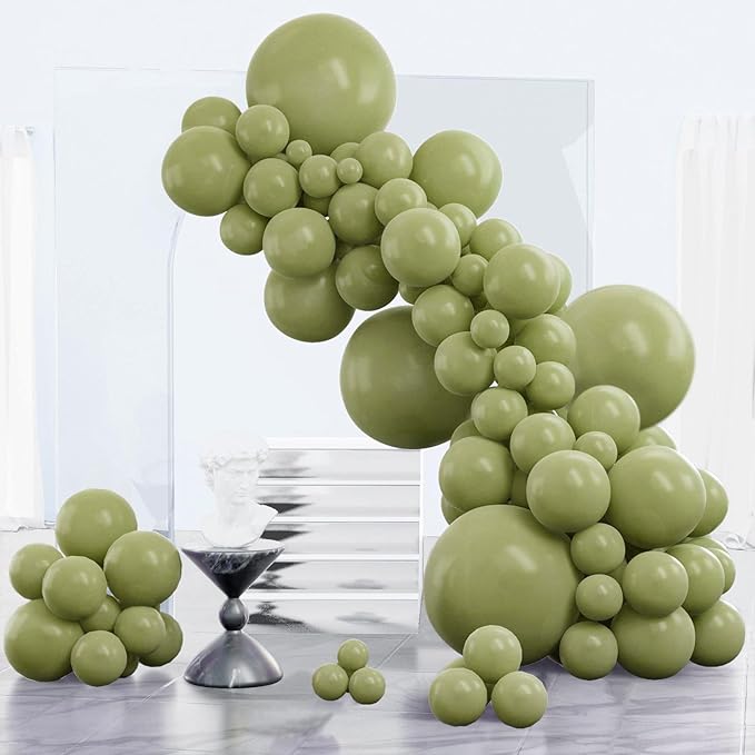 PartyWoo Sage Green Balloons 152pcs Different Sizes of 18 12 10 5 Inch Olive Boho Green Latex Balloon Arch Kit for Wedding Birthday Dinosaur Jungle Golf Football Theme Party Decorations Green-F11