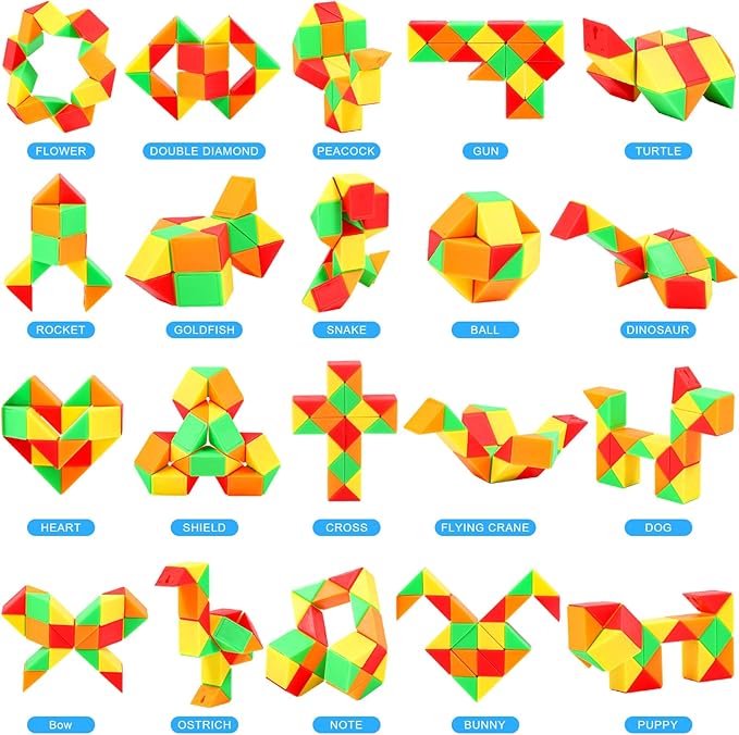 12 Pack Magic Snake Cube Fidget Toys for Kids - 24 Blocks Rainbow Twist Puzzle, Party Favors, Classroom Prizes, Birthday Goodie Bag Fillers, Stress Relief Sensory Toys