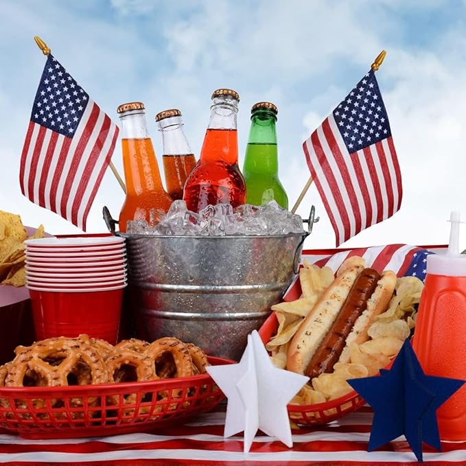 12 Pack Small American Flags on Stick Small US Flags/Mini American Flags for Outside 4x6 Inch American Hand Held Stick Flags with Kid-Safe Spear Top, Patriotic Veterans Day Decorations, 4th of July Decorations