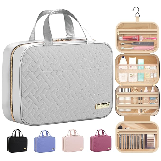 HOTOR Travel Toiletry Bag - Hanging Toiletry Bag for Women & Men, Makeup Bag/Big Comparment, Waterproof for Travel Accessories, Travel Essentials, Medium, Grey