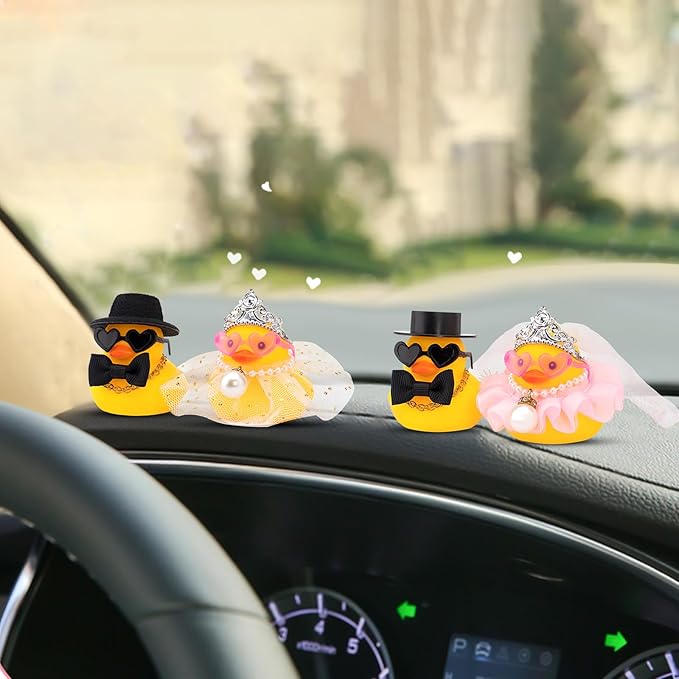 wonuu Pair Set of 2 Wedding Rubber Ducks, Bride Groom Duckies Marriage Rubber Duck Mini Couple Ducky for Ceremony Gift Souvenir Marry Blessings Elegant Heartwarming Present, White