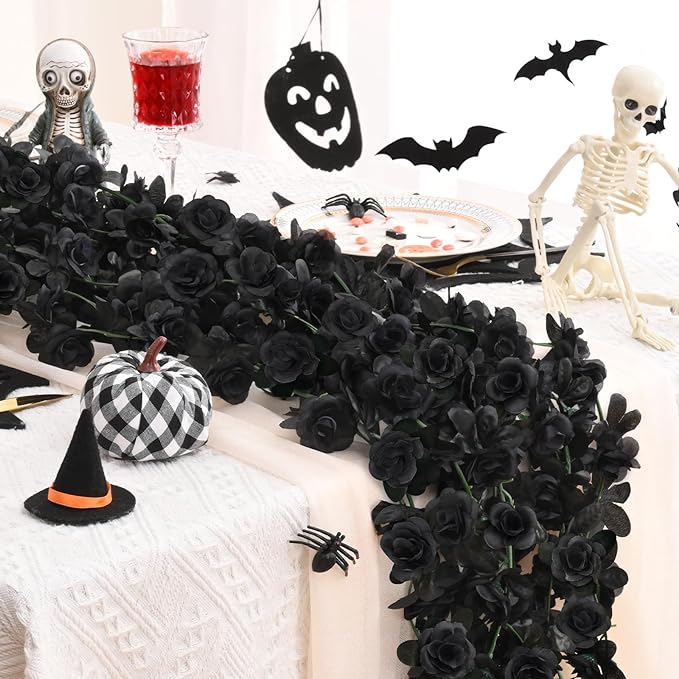 BLEUM CADE 2Pcs 16.4Ft Flower Garland Artificial Rose Vines for Bedroom, Cute Fake Hanging Flower Vines Floral Garland Decorations for Halloween Wedding Party Wall Room Decor Aesthetic