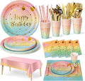 Birthday Party Tableware, 161 Pieces Rainbow gold Party Supplies, Party Dinnerware Sets Include Paper Plates Napkins Cups Silverware, for Shower Engagement Parties Decoration -20 Serves