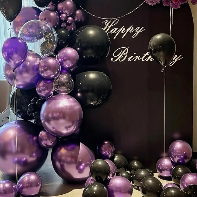 90pack Metallic Purple Balloons Different Size 18/12/10/5 Inch Metallic Purple Balloon Garland Arch Kit for Graduation, Wedding, Birthday, Anniversary, New Year Party Decorations