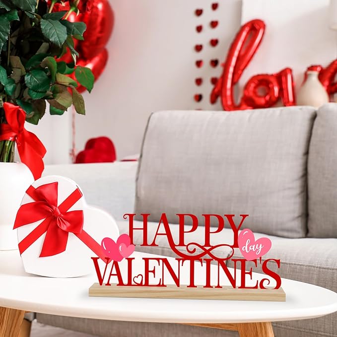 COCHIE Metal Happy Valentine's Day Sign, Valentines Day Decorations for Home, Party, Shelf, Mantel, Indoor, Valentine Heart Decor, Valentines Day Table Top Decoration (Valentine)