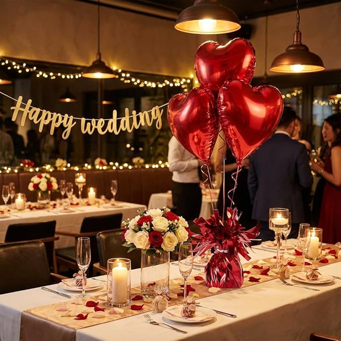 Aluminum Foil Balloon Weights for Parties (12 pcs) - 0.31lb (140g) Each - Premium Balloon Anchors for Birthday, Wedding, Dinner, Indoor & Outdoor Decorations(Red 12pcs)