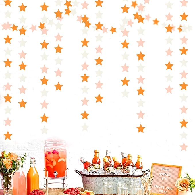 Orange-Beige Peach Party-Decorations Star Garland - 52ft Boho Fall Autumn Streamers Hanging Banner,Thanksgiving Harvest Twinkle Twinkle Little Star Baby Bridal Shower Wedding Engagement Decor Hugtmr