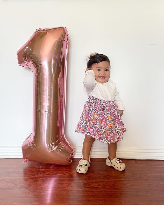 Rose Gold Number 1 Balloon for First Birthday 40 Inch, 1st One Number Balloons Birthday Decorations for Girl Boy Toddler Baby