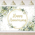 Sensfun 10x7ft Happy Anniversary Backdrop Sage Green Eucalyptus Wedding Anniversary Party Decorations Greenery Marriage Memorial Day Cheers to 10 Years 25th 40th 50th Wedding Day Banner