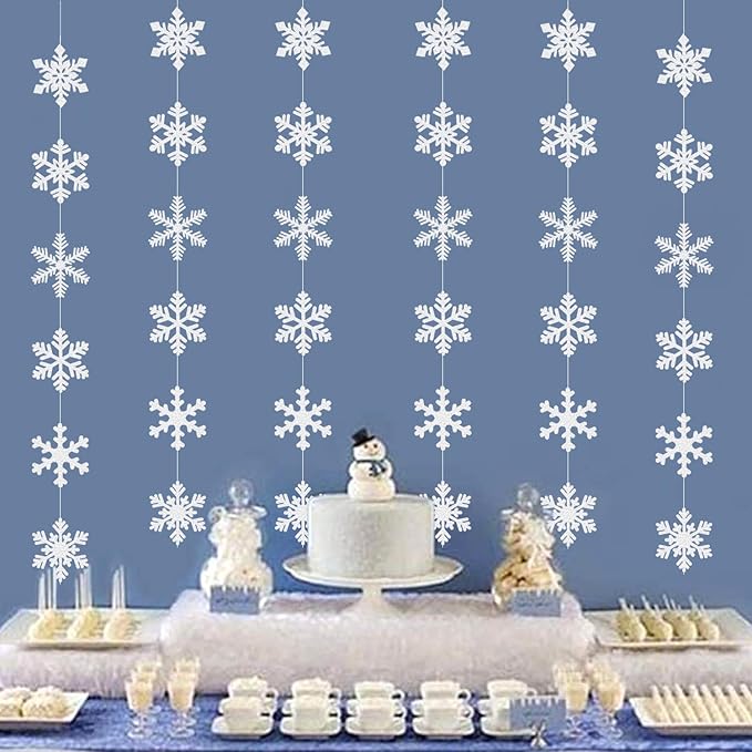 Snowflake Snow White-Silver Christmas Party-Decorations Garland - 6pcs Winter Girl Frozen Birthday New Year Hanging Decoration Streamers Banner, Wonderland Party Supplies Decor Panduola