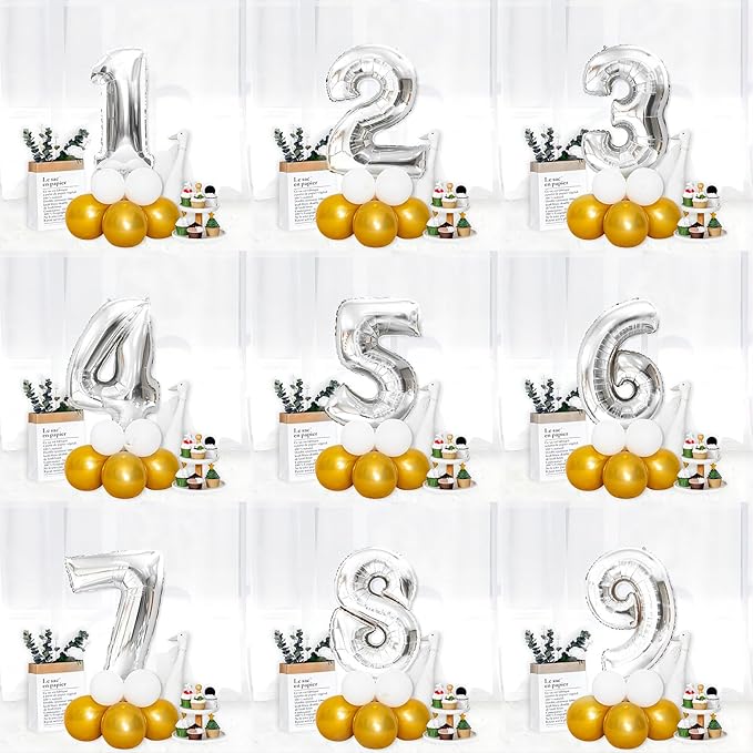 40 Inch Silver Number Balloons, Helium Mylar Foil Number Balloons for Birthdays, Number 5 Balloon for Party Wedding Bachelorette Birthday Bridal Shower Anniversary Celebration Party Decorations