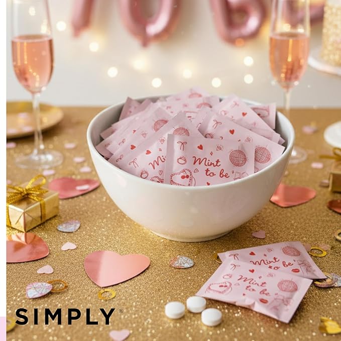 SIMPLY Peppermint "Mint to Be" Bachelorette Individually Wrapped Breath Mints in Bulk, 50 Packets (2 per Packet) | Wedding, Bridal Shower, Bachelorette, Party Favors