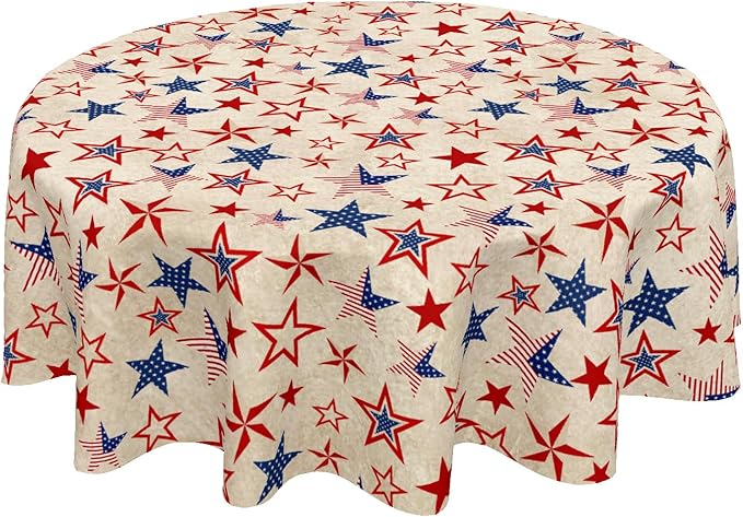 Vintage Fourth of July Tablecloth Round 70 Inch 4th of July Patriotic Outdoor Table Cloth Rustic USA Memorial Day Table Cover for Kitchen Dinner Room Holiday Party Home Independence Day Decor