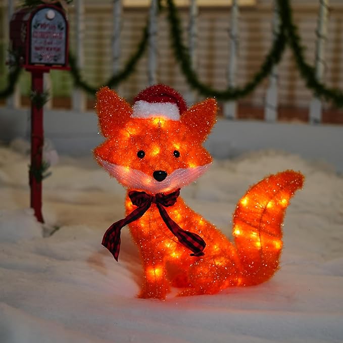 Dazzle Bright 3D 20in Lighted Christmas Fox, Christmas Decorations Outdoor Pre-Lit 35 L Fox with Lights, Light Up Xmas Decor for Indoor Outdoor Festive Holiday Garden Yard Lawn Patio
