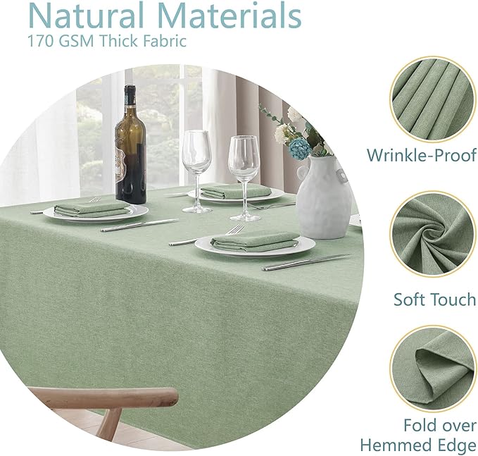 Rectangle Tablecloth Linen Textured Waterproof & Stain Resistant Table Cloth Wrinkle Free Decorative Fabric Farmhouse Table Cover for Dining/Party/Buffet/Wedding, 60 x 84 Inch, Sage Green
