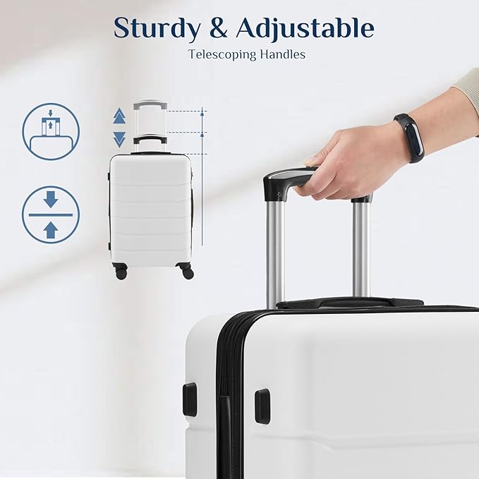 NEWBULIG 20 Inch Carry on Luggage, Lightweight Expandable Rolling Suit Case with TSA Lock, Hard Shell ABS Suitcase with Double Spinner Wheels, White