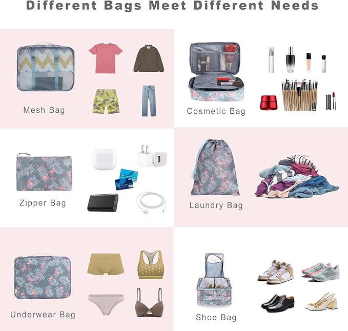 BAGAIL 8 Set Packing Cubes Luggage Packing Organizers for Travel Accessories-Red Flamingo