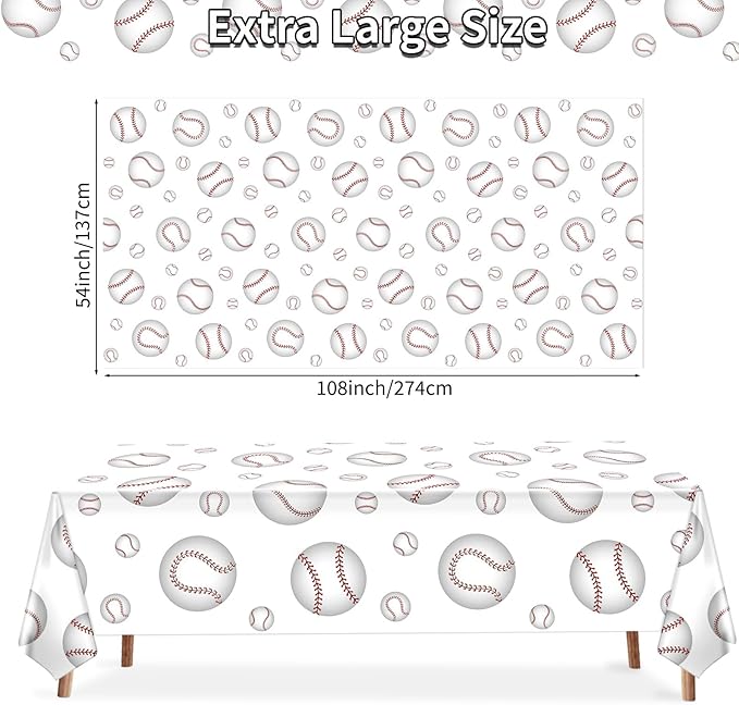 2 Pack Baseball Tablecloths 54 x 108 Inch Disposable Plastic Baseball Pattern Tablecover Rectangular Table Cloth for Kids Sports Baseball Birthday Party Outdoor Picnics Dining Supplies