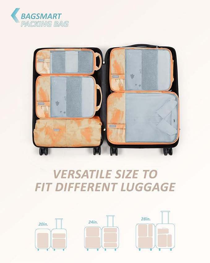 BAGSMART 6 Set /4 Set/2 Set Compression Packing Cubes for Travel, Lightweight Luggage Organizer Bags, Durable Space Saver Bags Travel Essentials