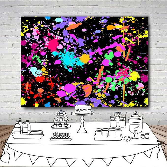 8X6FT Neon Glow Birthday Party Photography Backdrop Colorful Graffiti Splatter in The Dark Happy Birthday Background Retro Let's Dance Sleppover Party Decor Photo Booth Props CEM123C