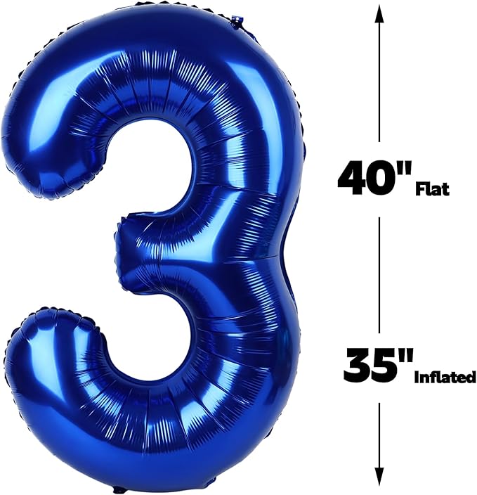Large 40 Inch Night Blue 3 Number Balloon, 3 13 23 30 33 36 38 Night Blue Birthday Party Decorations, Numbers Three Foil Balloons for Anniversary Party Graduations Celebration Supplies