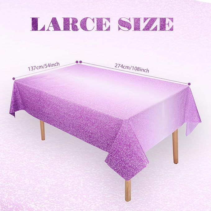 Kesfey 3 Packs Ombre Purple Tablecloth 54 x 108 Inch Gradient Pastel Purple Lavender Table Cloths Disposable Waterproof Plastic Purple Sprinkle Table Covers for Wedding Birthday Party Decorations