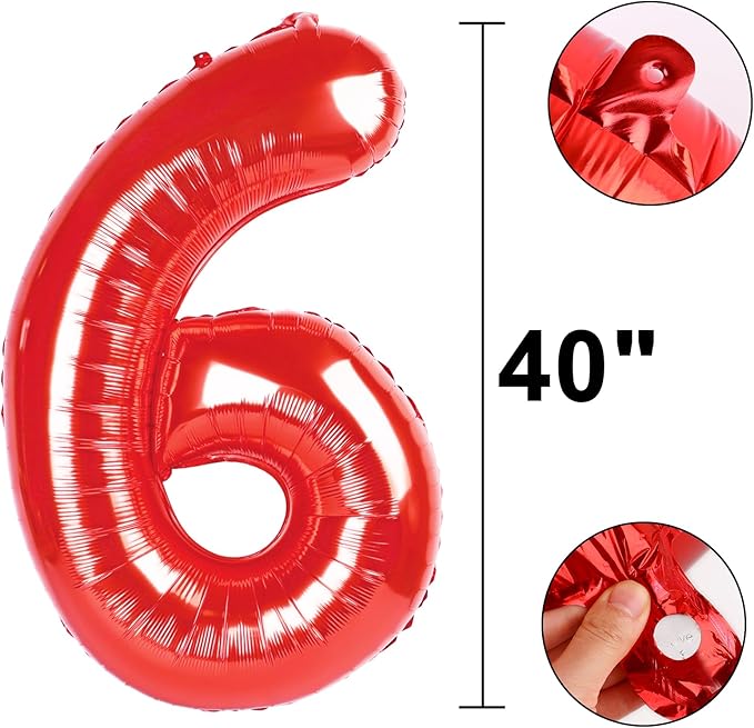 Red Number 6 Balloons,6 Helium Balloon Number Digital Six Balloon Huge Number Balloons for 6 Year Old Birthday Red Party Decorations 16th 26th 60th Birthday Party Supplies Anniversary Decorations