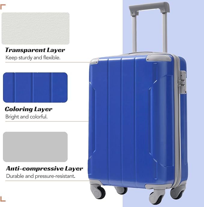 Merax Luggage Set 3 Piece, 20 Inch Carry on Spinner Suitcase with Corner Guards, Lightweight Durable, Airline Approved for Business or Weekend Travel