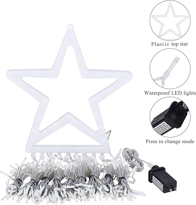 Outdoor Christmas Star String Lights, 320 LED 11.5 ft Waterfall Tree Lights with 8 Lighting Modes for Indoor/Outdoor Yard, Home, Festival, Party, Xmas, New Year Decor