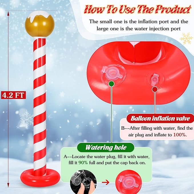 2 Pcs Christmas Inflatable Outdoor Decorations 4.3 ft Christmas North Pole Inflatable Column Decoration for Winter Xmas Lawn Yard Garden Home Decor