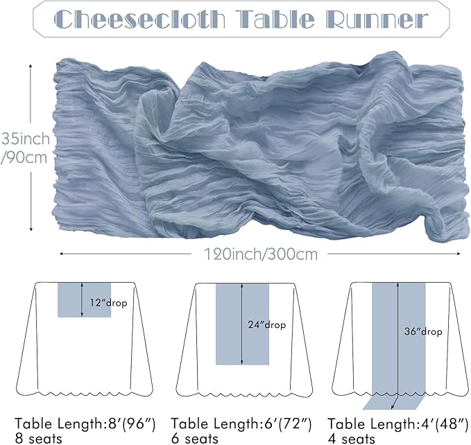 IVAPUPU 6 Pcs Cheesecloth Table Runner - 10ft Dusty Blue Easter Spring Boho Gauze Cheese Cloth Table Runners for Baby Shower Decoration Wedding Party Garden Farmhouse Decor