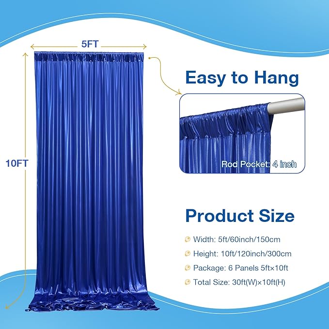 30x10 Wrinkle Free Royal Blue Sequin Backdrop Curtain for Parties-Thick Not Fall-Off Glitter Backdrop Drapes-6 Panels 5x10ft Shimmer Photo Back Drop Cloth for Wedding Birthday Photography Background
