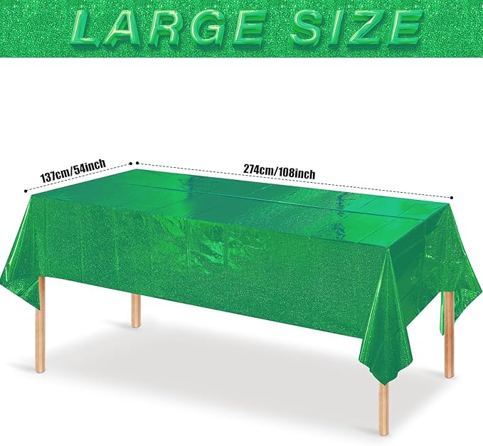 3 Pack Iridescent Green Plastic Tablecloths, Shiny Disposable Laser Rectangle Table Covers, Holographic Foil Tablecloth for St. Patrick's Day Birthday Christmas Witch Theme Party, 54x108Inch