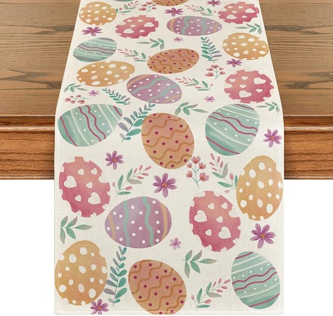 Artoid Mode Watercolour Easter Eggs Table Runner, Seasonal Spring Kitchen Dining Table Decoration for Home Party Decor 13x90 Inch