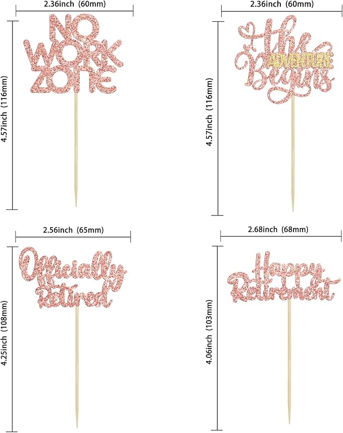 24Pcs Happy Retirement Cupcake Toppers Officially Retired Cake Toppers No Work Zone Adventure Begins Cupcake Picks Retirement Theme Farewell Birthday Party Decorations Supplies Rose Gold