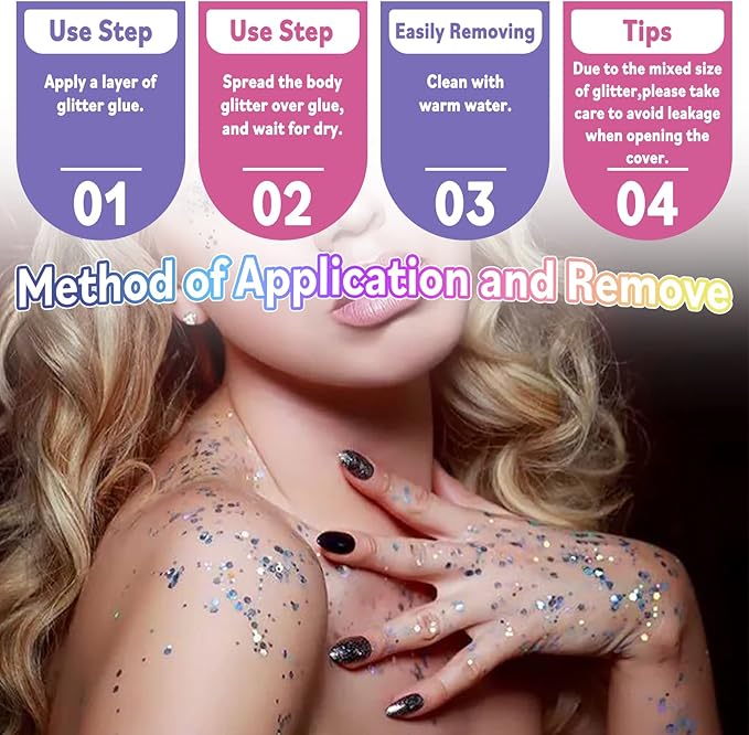 Laza Mardi Gras Body Glitter, 2 Jars Gold Purple Green Chunky Sequins with Glue Women Eyeshadow Fat Tuesday Face Paint Festival Rave Outfit Hair Accessories Party Costumes – Mardi Gras Carnival