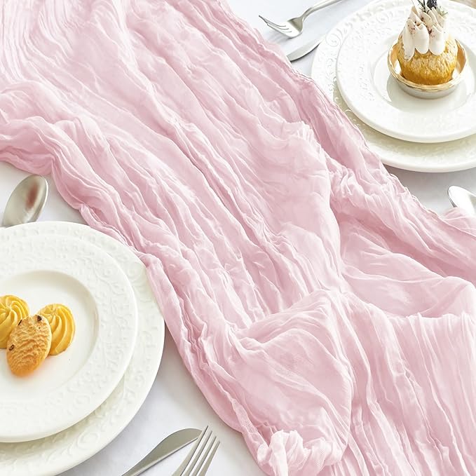 IVAPUPU 6 Pcs Cheesecloth Table Runner - 10ft Pink Easter Spring Boho Gauze Cheese Cloth Table Runners for Baby Shower Decoration Wedding Party Summer Garden Farmhouse Decor