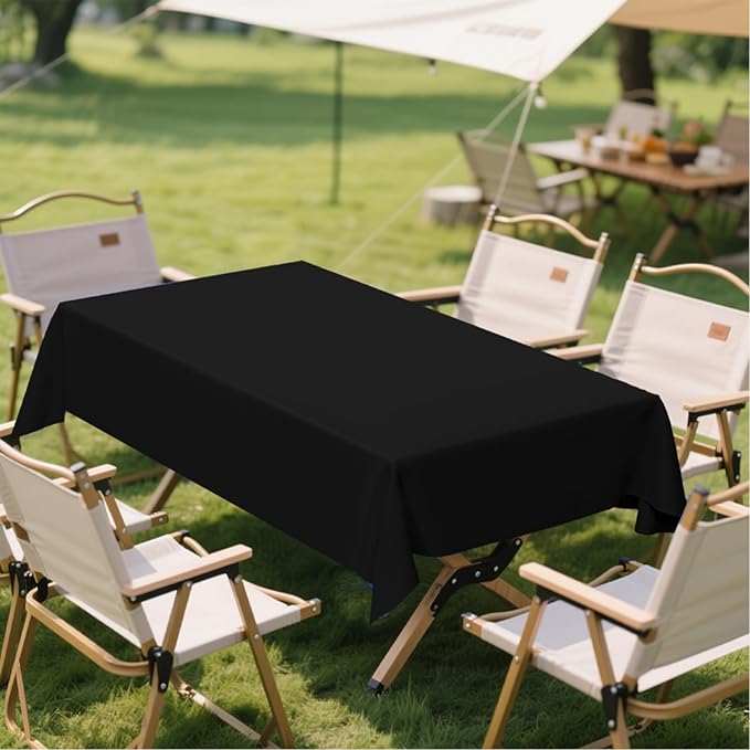 12 Pack Premium Black Plastic Table Cloth -70 X 120 Inch Rectangle Tablecloth, Disposable Tablecloth Plastic Table Cover for Parties (12, Black, 70" X 120" Rectangle)