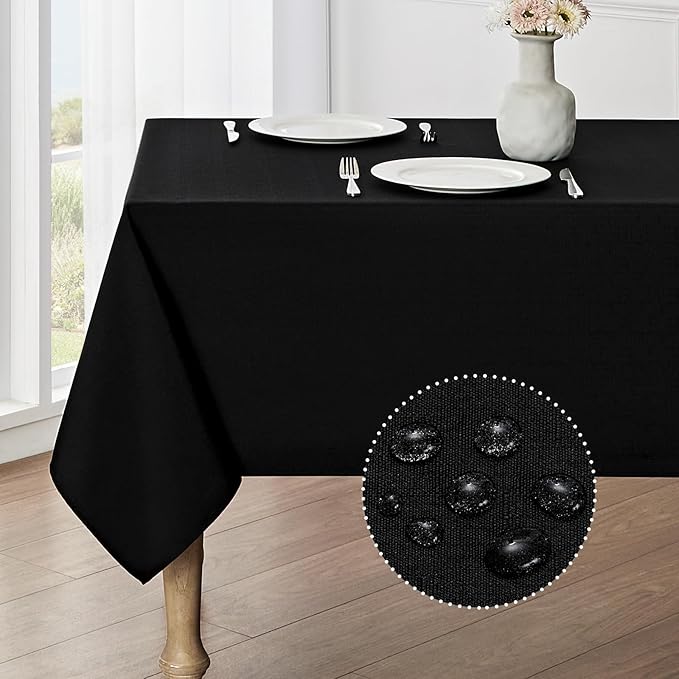 Rectangle Tablecloth Waterproof 60x144 inch Linen Textured Table Cloth Stain and Wrinkle Resistant Washable, Decorative Fabric Table Cover for Dining, Party and Camping, Black