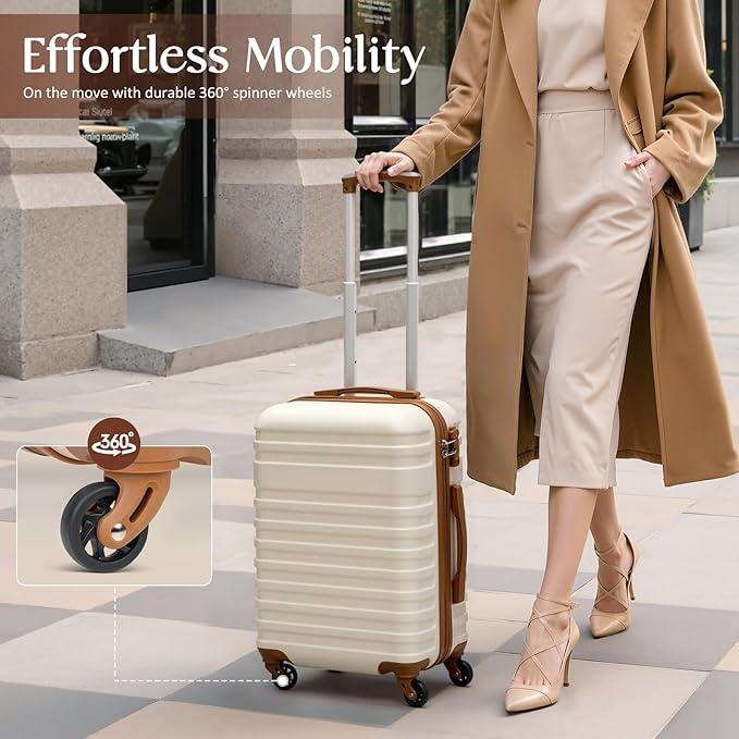 Coolife Suitcase Set 3 Piece Luggage Set Carry On Hardside Luggage with TSA Lock Spinner Wheels (White, 5 piece set)