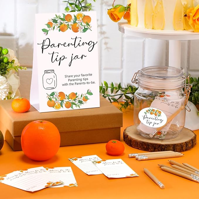 Roowest Baby Shower to Baby Advice Cards for New Parents to Be - Tip Jar Sign for New Parents 60 Parenting Advice Cards 10 HB Pencils 2 Cute Stickers 1 Pet Bottle for Guests Games(Little Cutie)