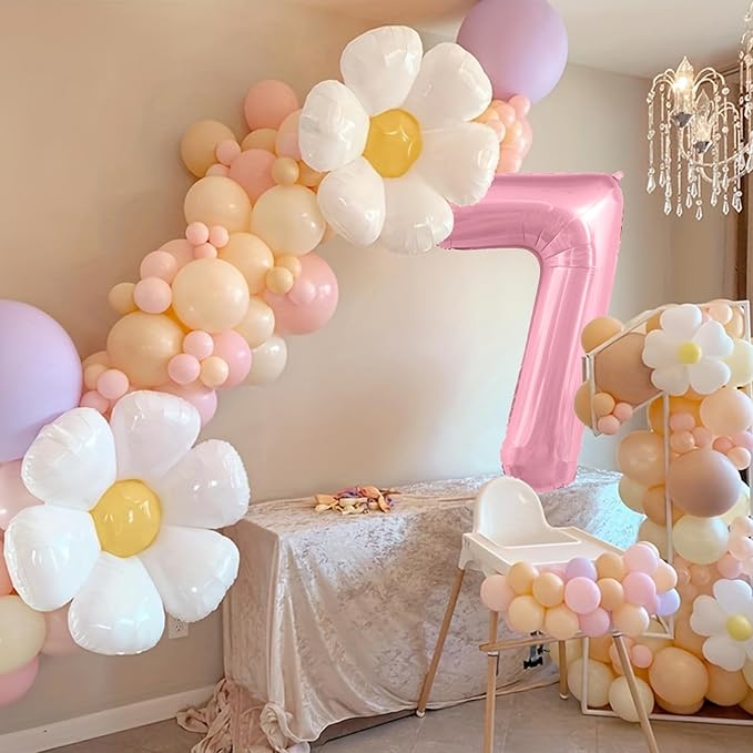 Smlpuame Pastel Pink 7 Balloons, 40 Inch Large Light Pink Foil Number Balloons 0-10, Self-Sealing 7th Birthday Balloon for Girls Women Anniversary Baby Shower Princess Party Decorations Supplies
