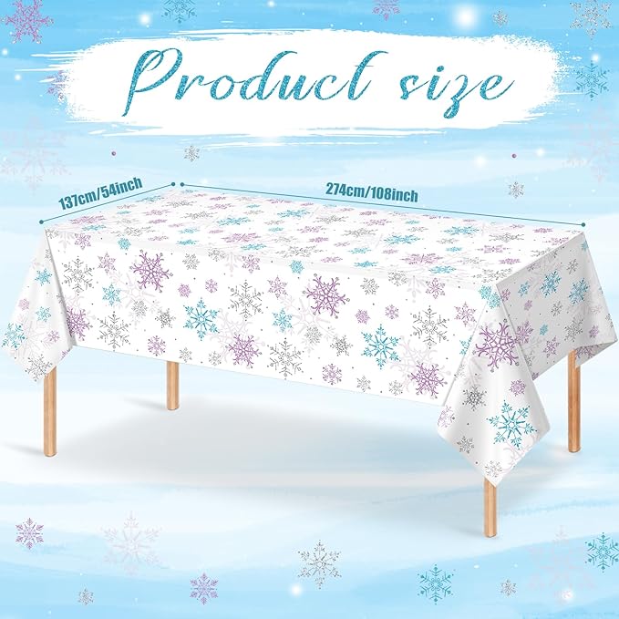 3 Pieces Christmas Snowflake Party Tablecloth Decorations,Plastic Purple and Blue Winter Wonderland Table Cover for Winter Christmas Birthday Holiday Party Decorations and Supplies,54x108 inch