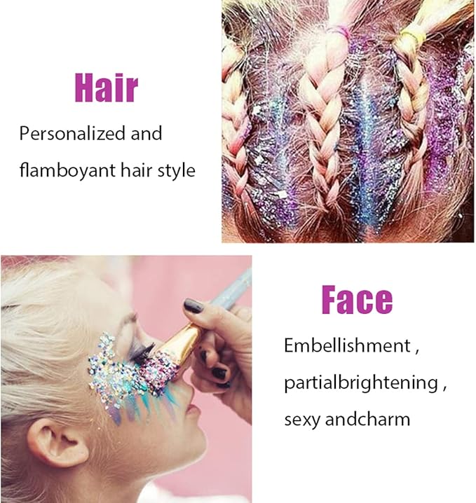 Iridescent White Face Glitter,Color Changing Mermaid Body Hair Glitter Gel,Chunky Glitter Face Paint,Sparkling Sequin for Face Body,Halloween Festival Party Chameleon Glitter Makeup,50ml