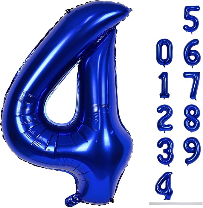 Navy Blue Foil Balloon Number 4, 40'' Giant Self Inflating Number Balloons Set 0-9, Large Dark Blue Number 4 Helium Balloon for Boys 4th Birthday Anniversary Party Decorations Supplies