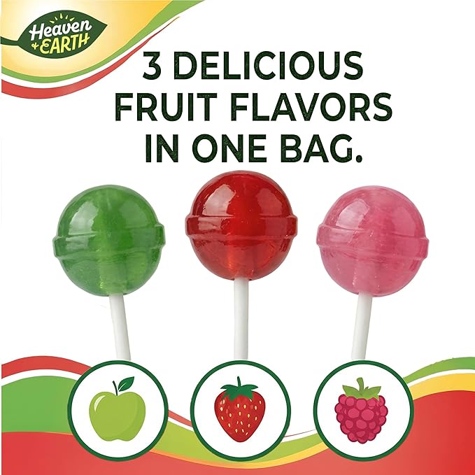 Heaven & Earth Berry, Apple, & Strawberry Fizz Pops (2 Pack - Approx. 76 Count) | All Natural Candy | Kosher | No Artificial Colors | Fun Fizzy Center | Bulk Pack for Parties & Goodie Bags
