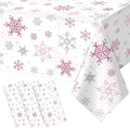 3 Pcs Christmas Snowflake Party Tablecloths Decorations,Plastic Pink Winter Onederland Rectangle Table Cover for Christmas New Year Girls 1st Birthday Baby Shower Holiday Party Decorations,54x108 inch