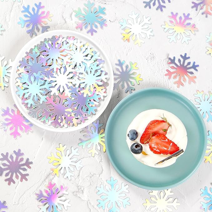 Snowflake Snow-Iridescent Party-Decorations Frozen Paper-Confetti - 100pcs Glitter Christmas Holographic Table Confetti,Winter Wonderland Birthday Supplies New Year Baby Shower Decor Lasting Surprise