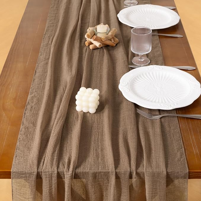 Socomi 6pcs Nude Cheesecloth Table Runner Easter Spring Gauze 120 Inch Rustic Boho Cheese Cloth Runner for Wedding Party Baby Bridal Shower Centerpiece Decoration Holiday Home Decorations